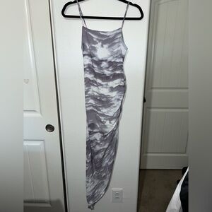 Forever 21 Gray and White Designed Ruched Maxi Dress